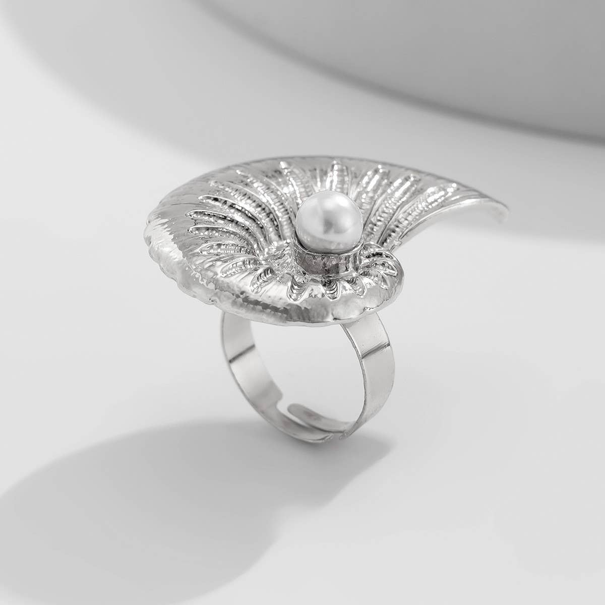 NEW BEACH IMITATION PEARL ADJUSTABLE ALLOY RING