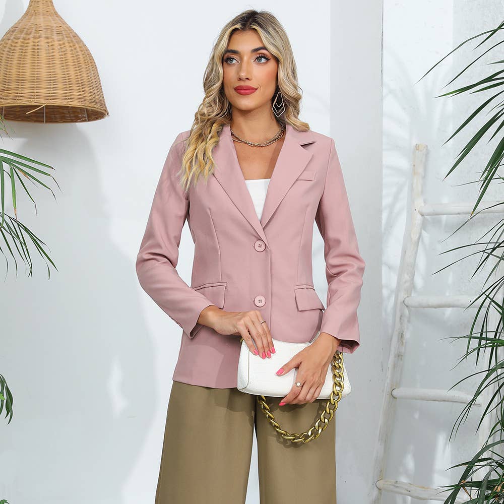 Solid Color Pocket OL Style Long Sleeve Blazer