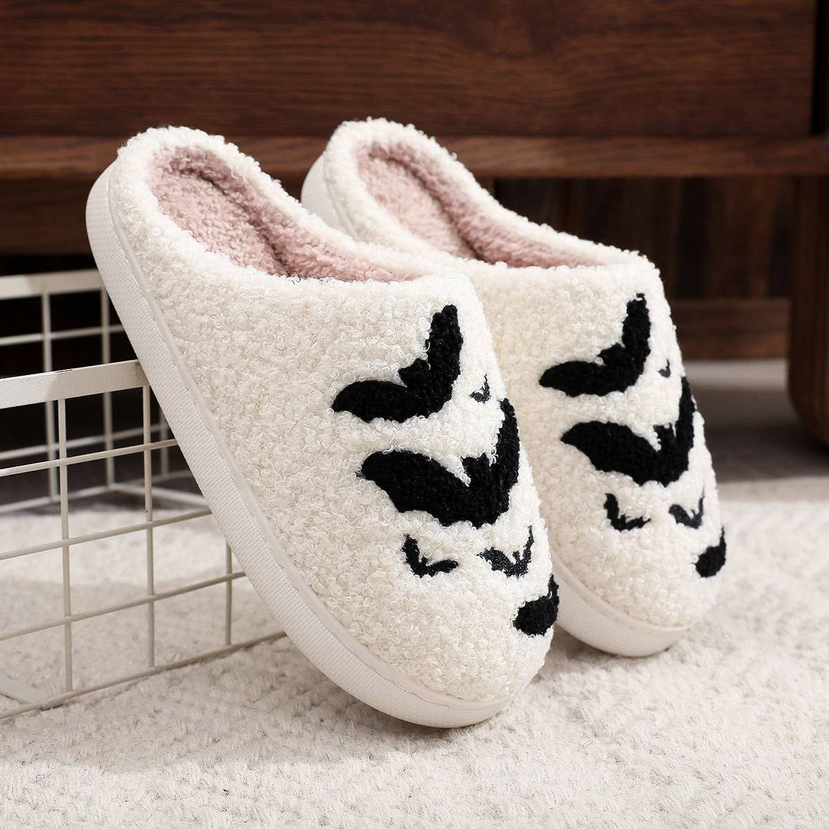 HALLOWEEN BAT EMBROIDERED COTTON SLIPPERS