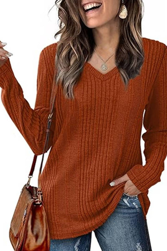 V-NECK KNITTED PIT STRIP BRUSHED LONG SLEEVE