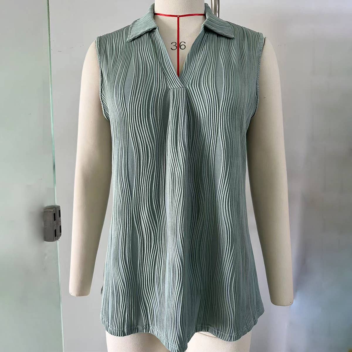 Textured V-neck solid color shirt