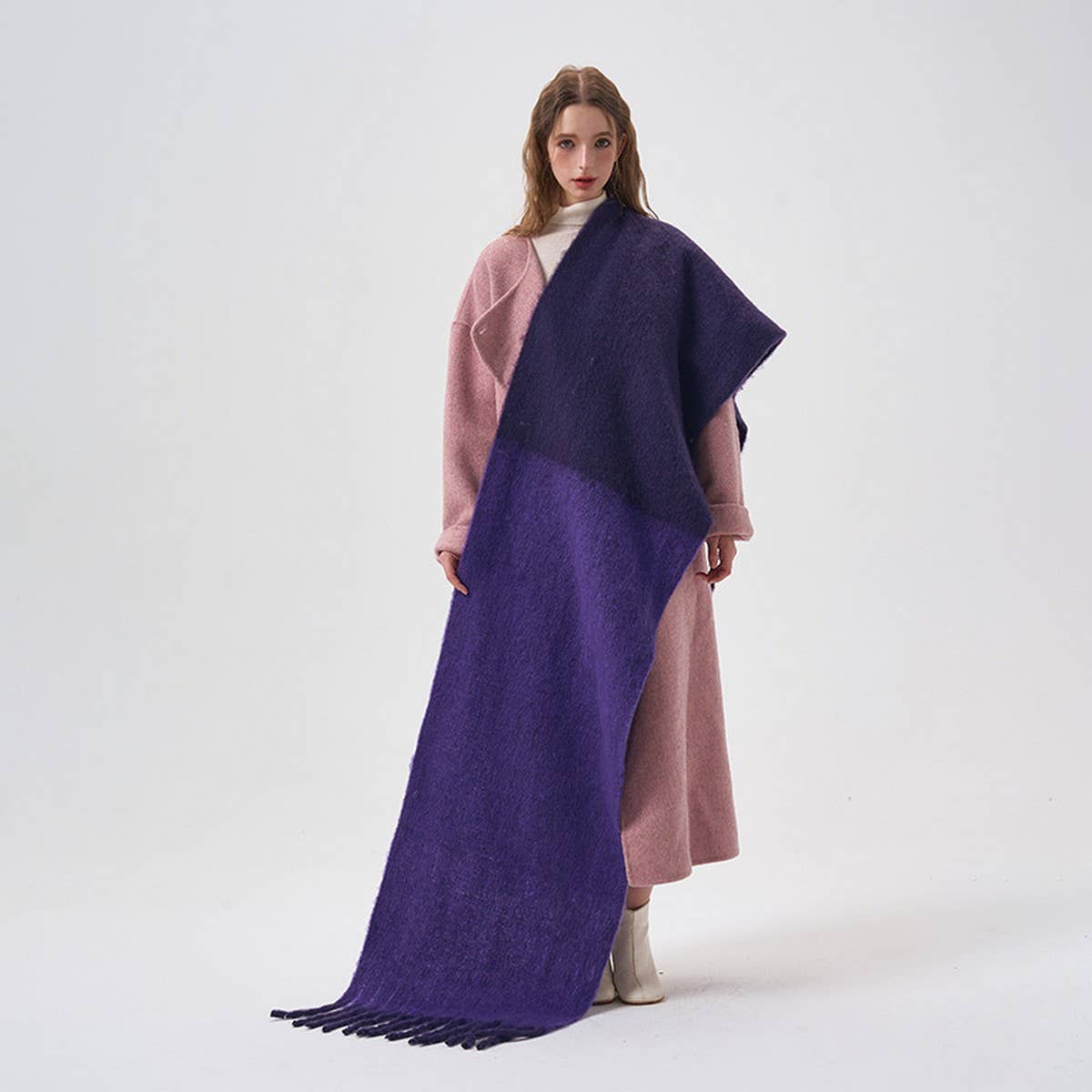 Colorblock Faux Cashmere Long Scarf for Winter