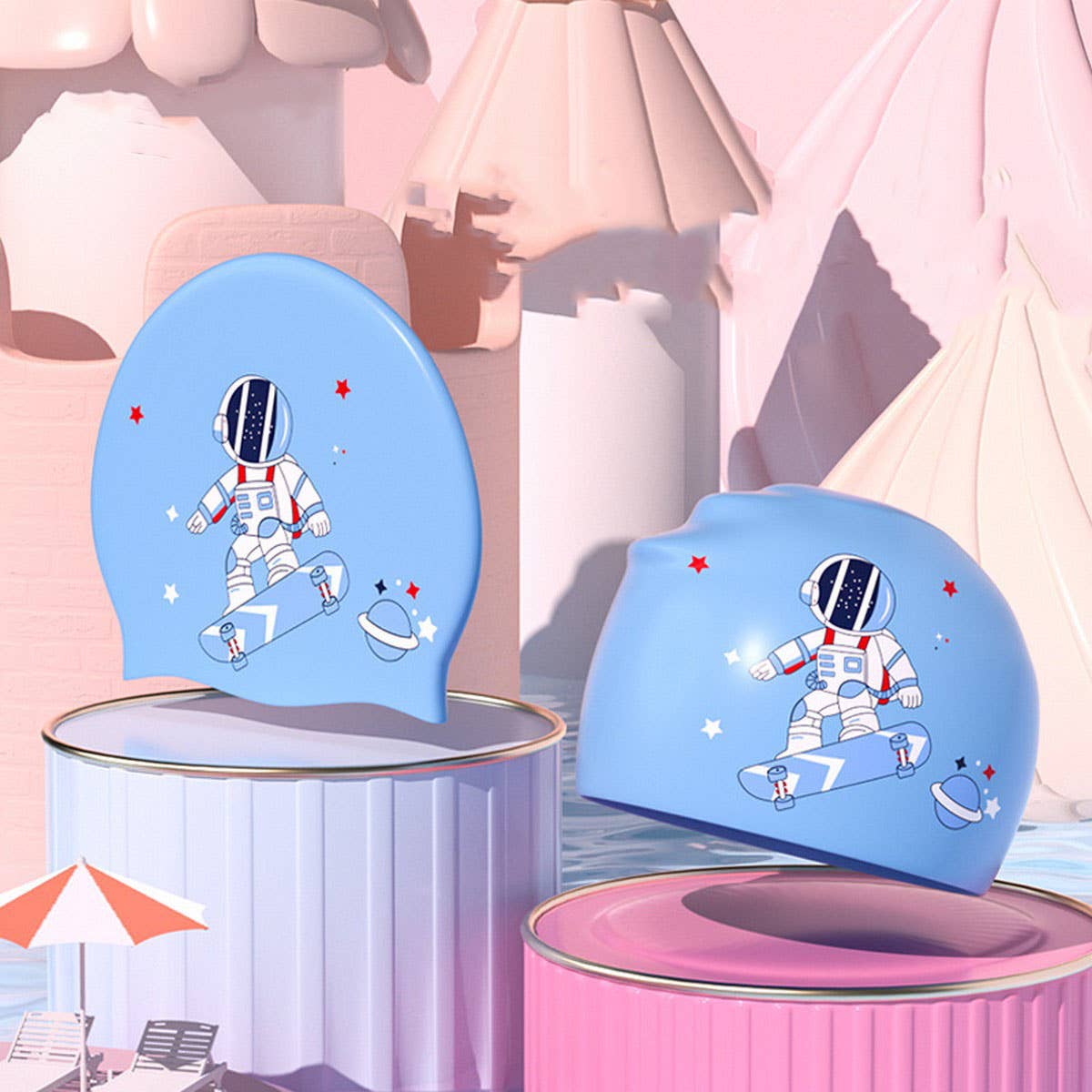 Boys' Silicone Swim Cap ??Astronaut Print_CWMM6783