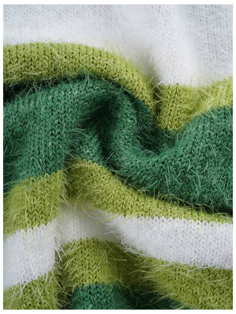 STRIPED JERSEY CARDIGAN AMERICAN CREWNECK SWEATER