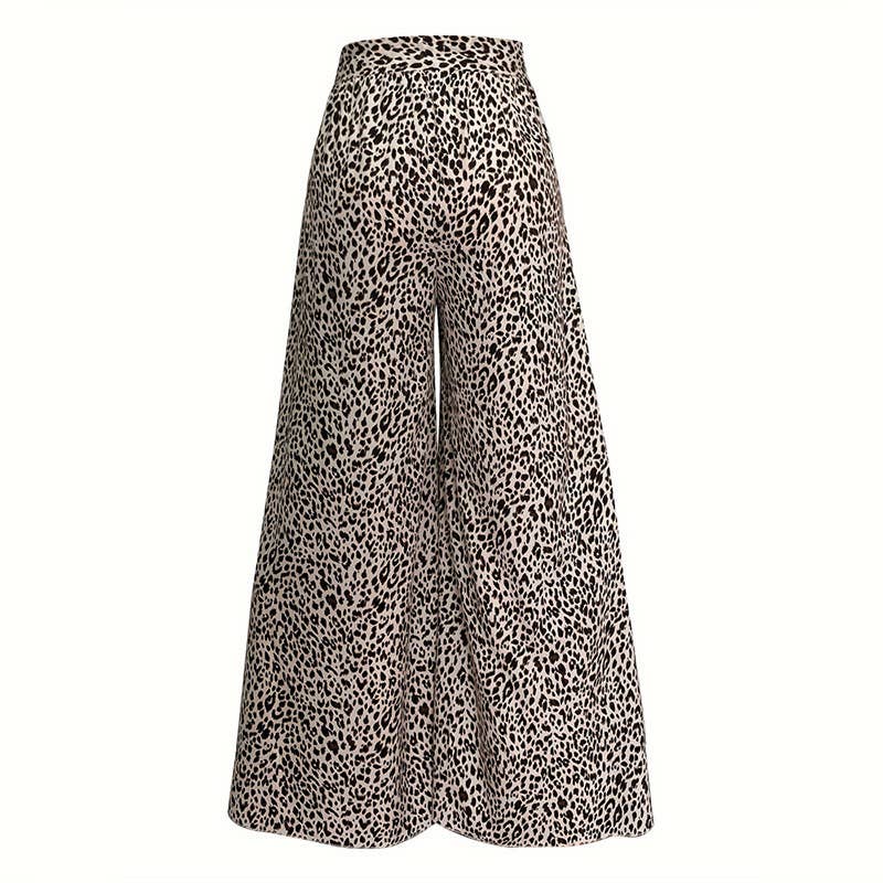 Elastic elastic waist leopard print flared pants