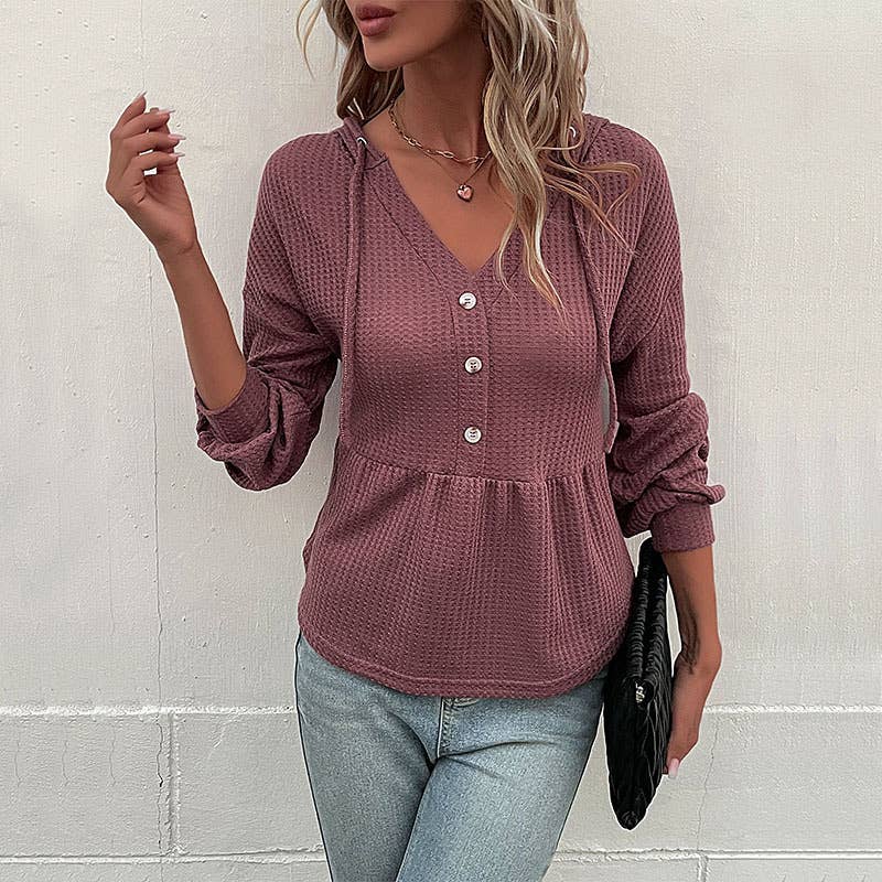 LONG SLEEVE SOLID COLOR HOODED SWEATER