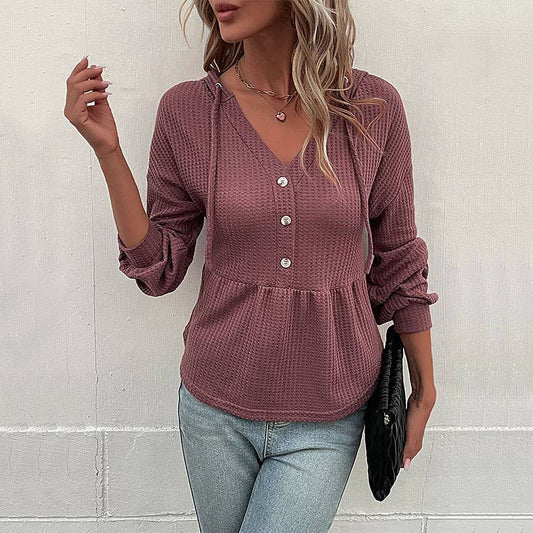 LONG SLEEVE SOLID COLOR HOODED SWEATER