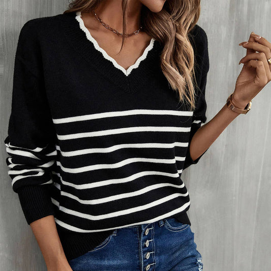 Striped V-neck sweater pullover base