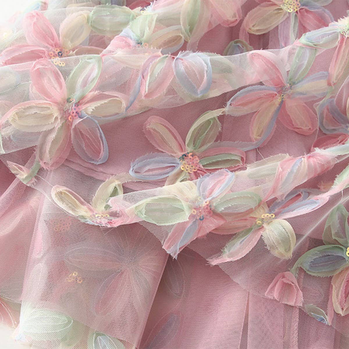 HEAVY FLOWER SEQUIN FAIRY GAUZE SKIRT A LINE SKIRT_CWBMS0318