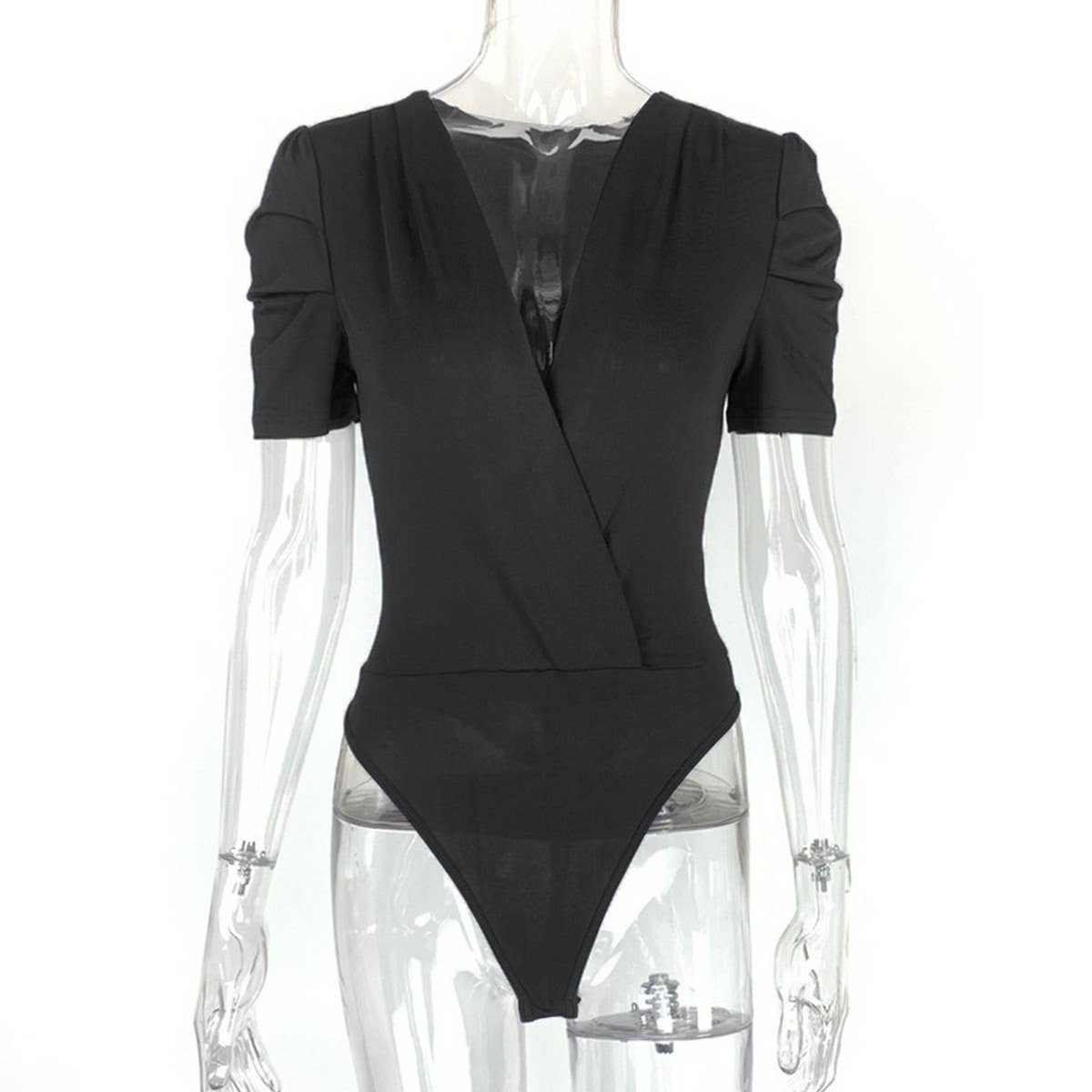 WOMENS SEXY DEEP V NECK SHORT SLEEVED BODYSUIT_CWTSTS0262