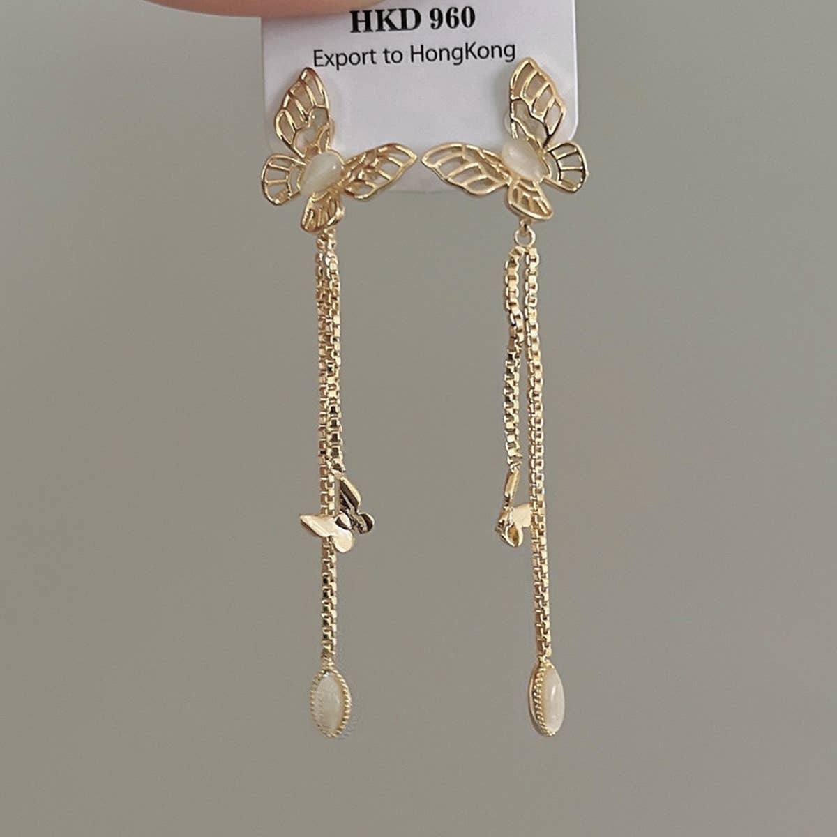 HOLLOW CAT'S EYE BUTTERFLY PENDANT STUD EARRINGS