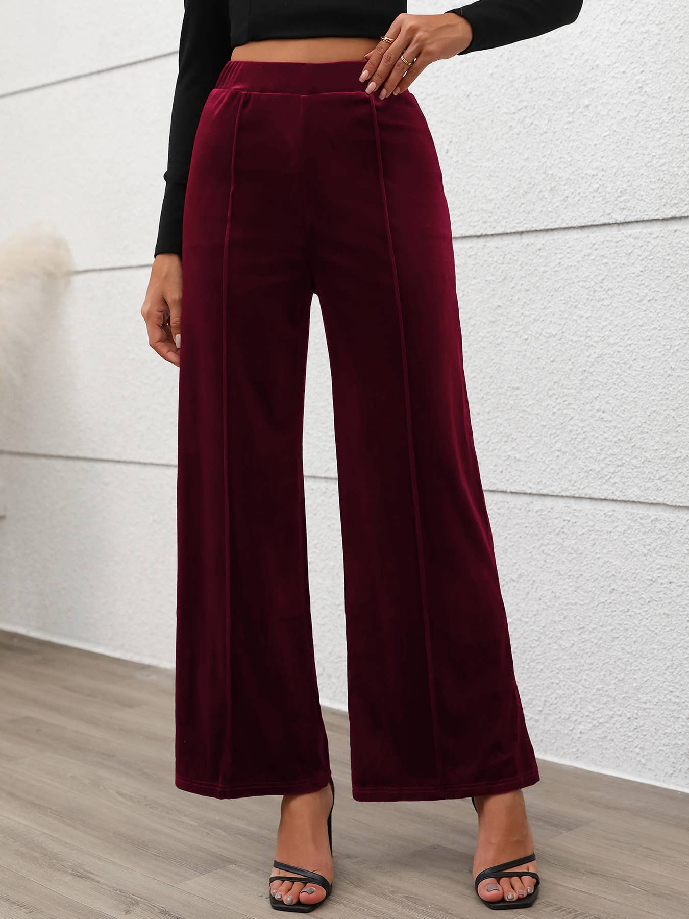 COMMUTER STYLE HIGH-WAISTED VELVET WIDE-LEG PANTS
