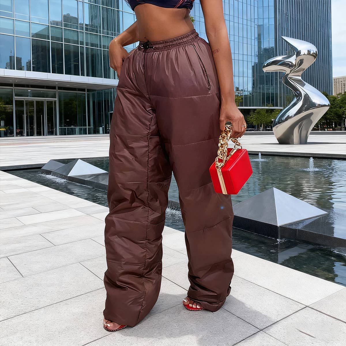 Loose, warm, high-waisted straight-leg pants