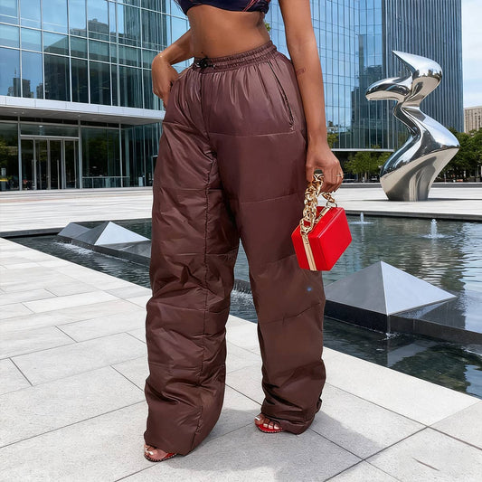 Loose, warm, high-waisted straight-leg pants