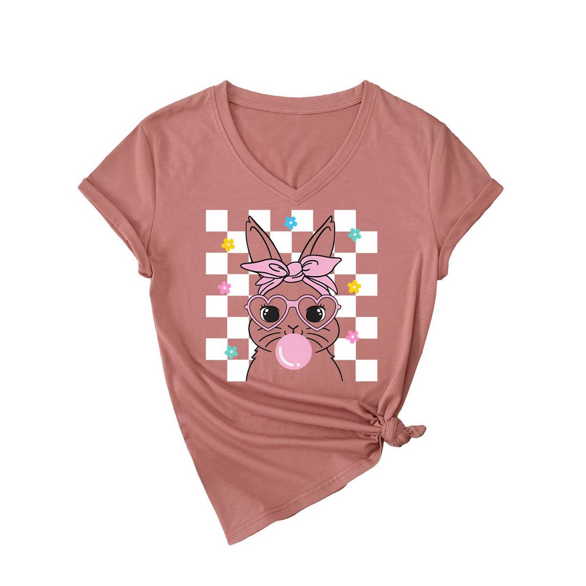 EASTER CUTE BUBBLE BUNNY CASUAL V NECK TEES_CWTTS0811