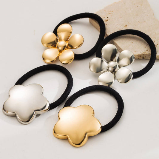 Elegant Metal Flower Elastic Hair Tie for Women
