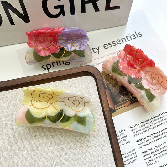 Vintage Two-Flower Acetate Clip ? Elegant Style