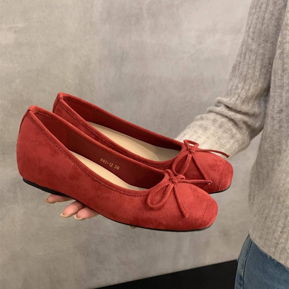 Red Wedge Ballet Flats for Women Fairy Style_CWSHF0090