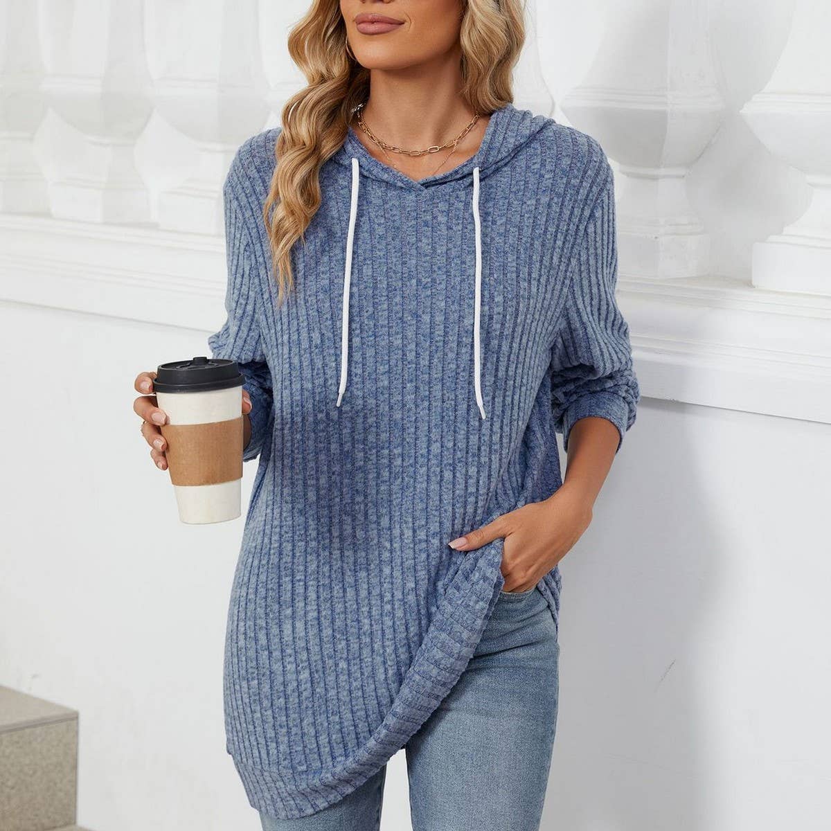 Hooded drawstring casual long-sleeved hoodie