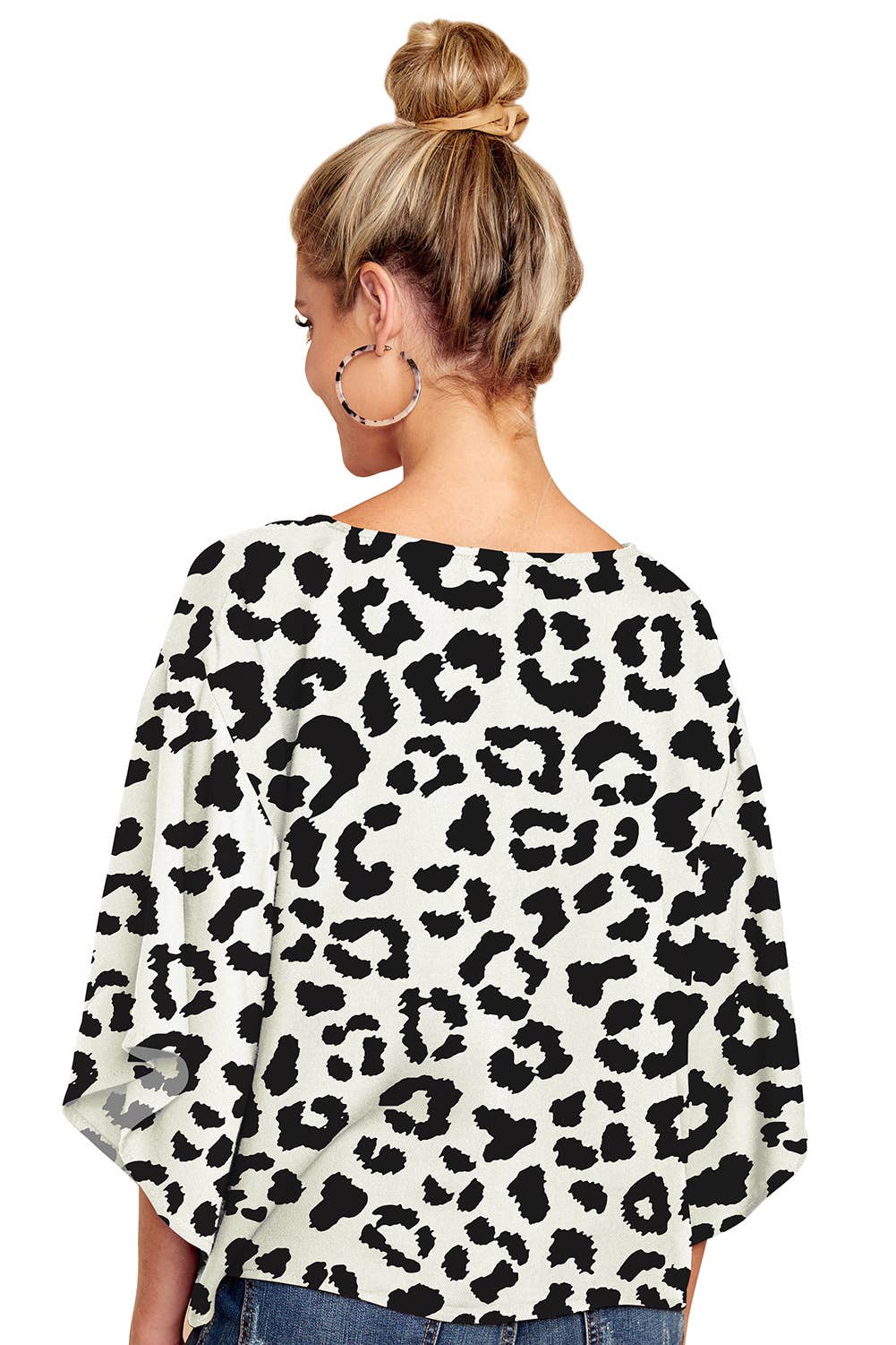 V-neck knotted printed loose sleeved top