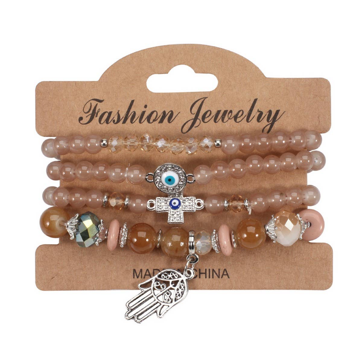 CWMM10447_BOHO HAND EYE CROSS CHARM BEADED BRACELET