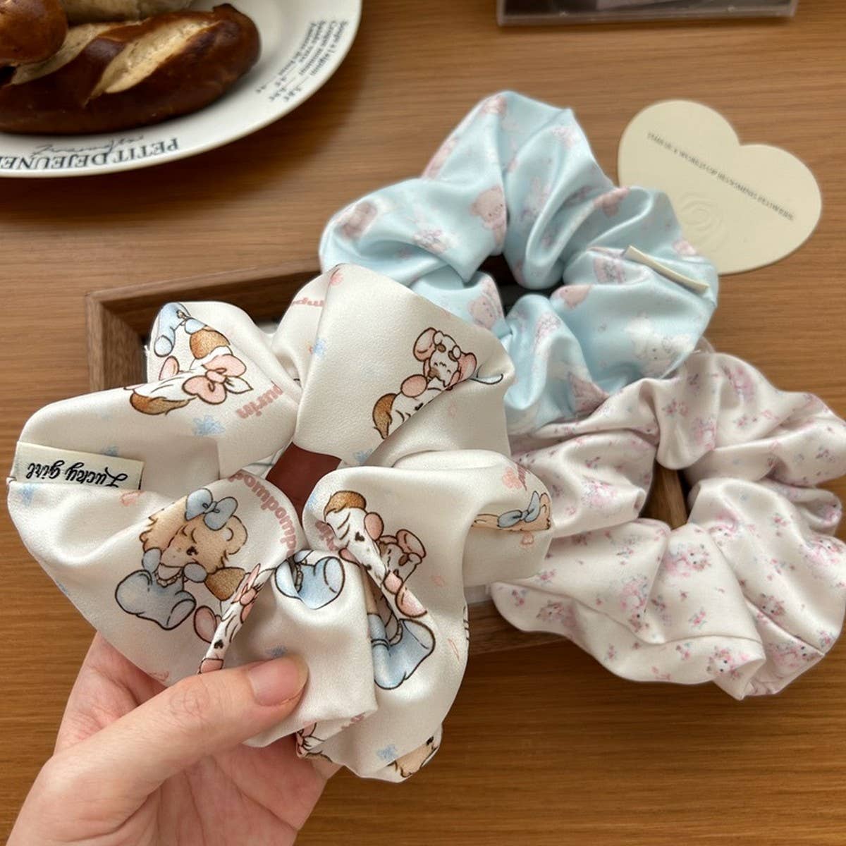 CREAMY SWEET CARTOON PRINT HAIR SCRUNCHIES