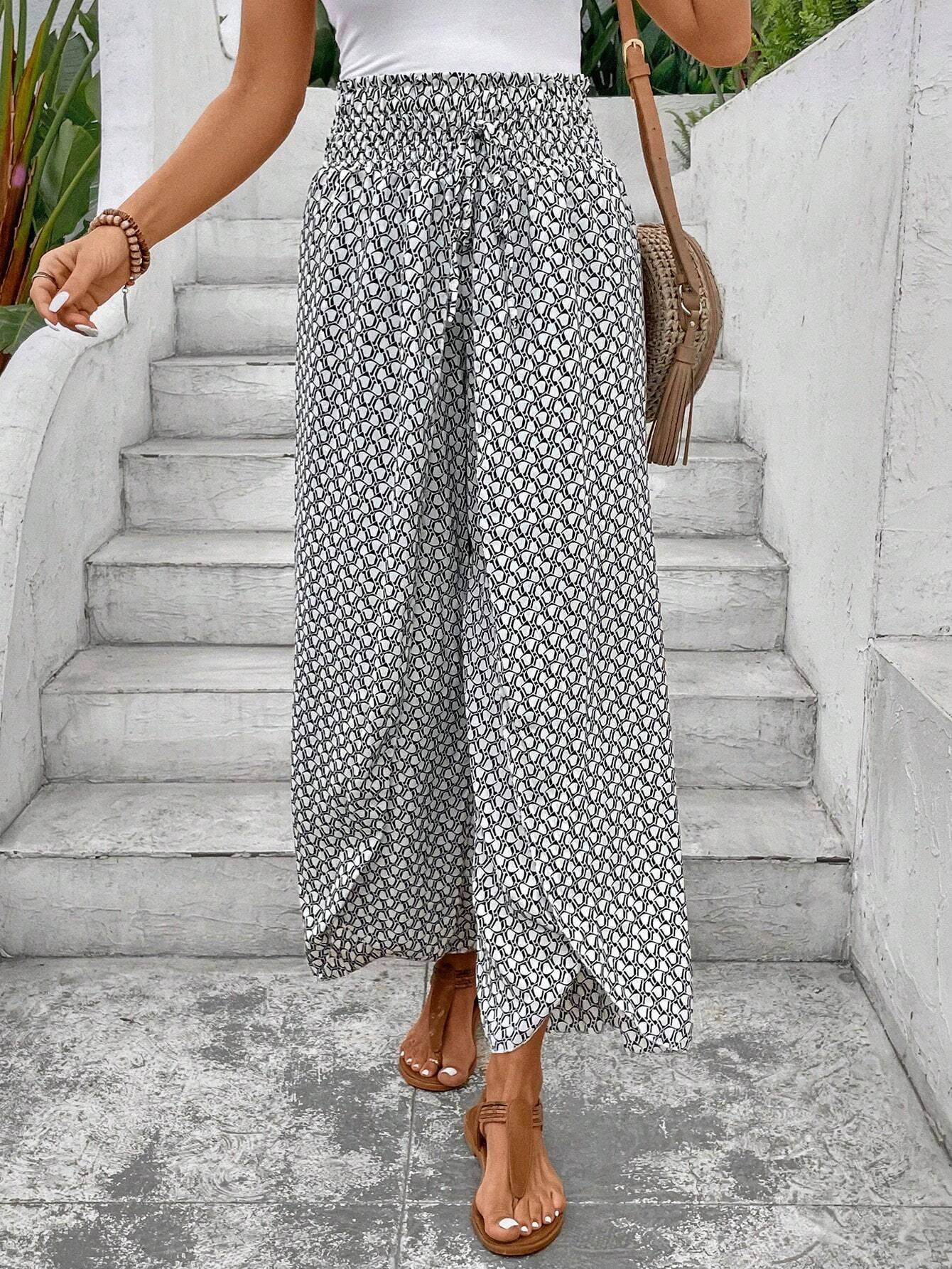 Floral side slit wide leg culottes