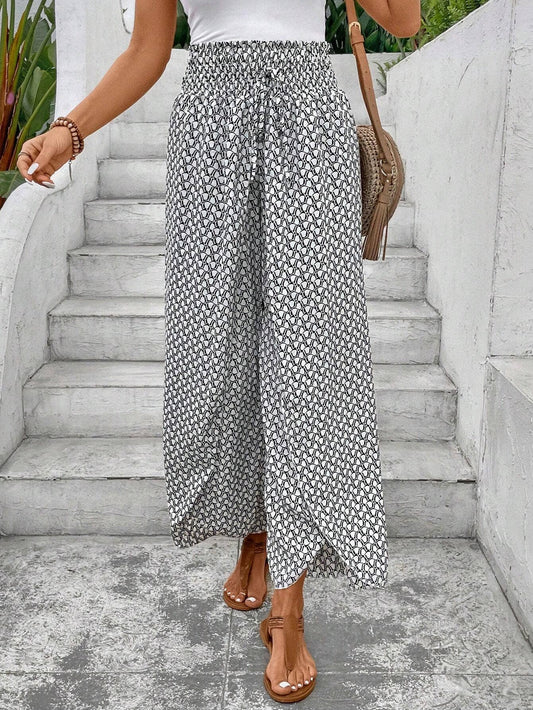 Floral side slit wide leg culottes