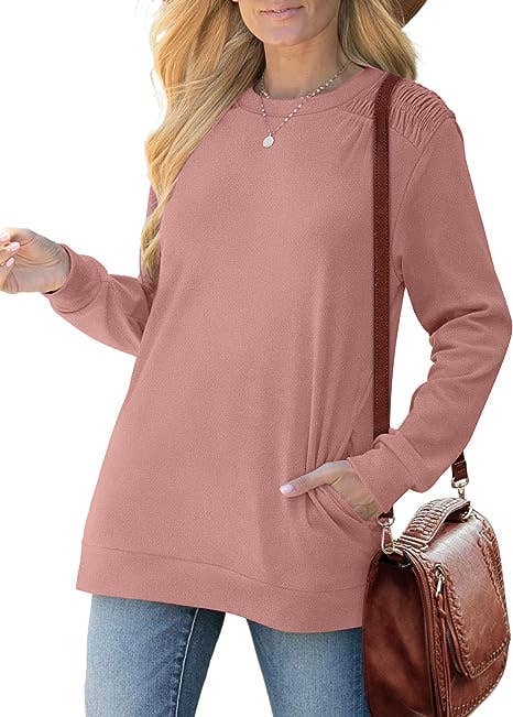 Solid-color pocket long-sleeved loose hoodie