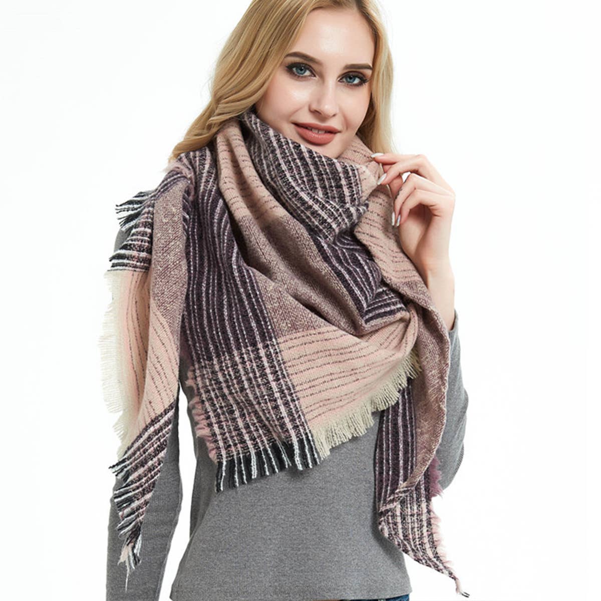 Rainbow Plaid Scarf ??Triangle Winter Shawl_CWASC0116