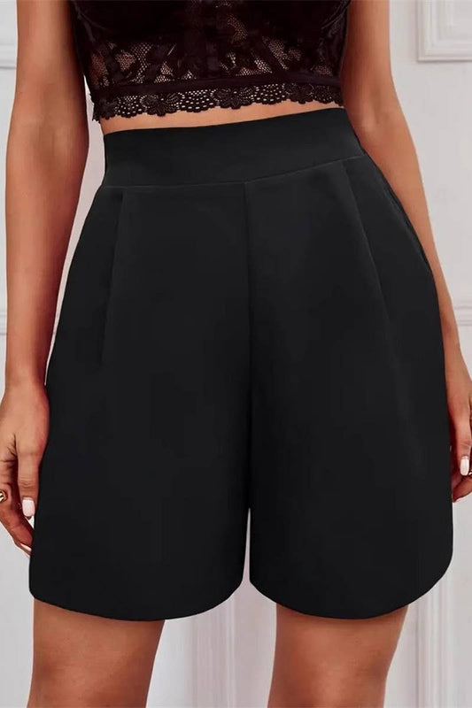 CWBSP0499_HIGH WAIST SOLID COLOR WIDE LEG CASUAL SUIT SHORTS