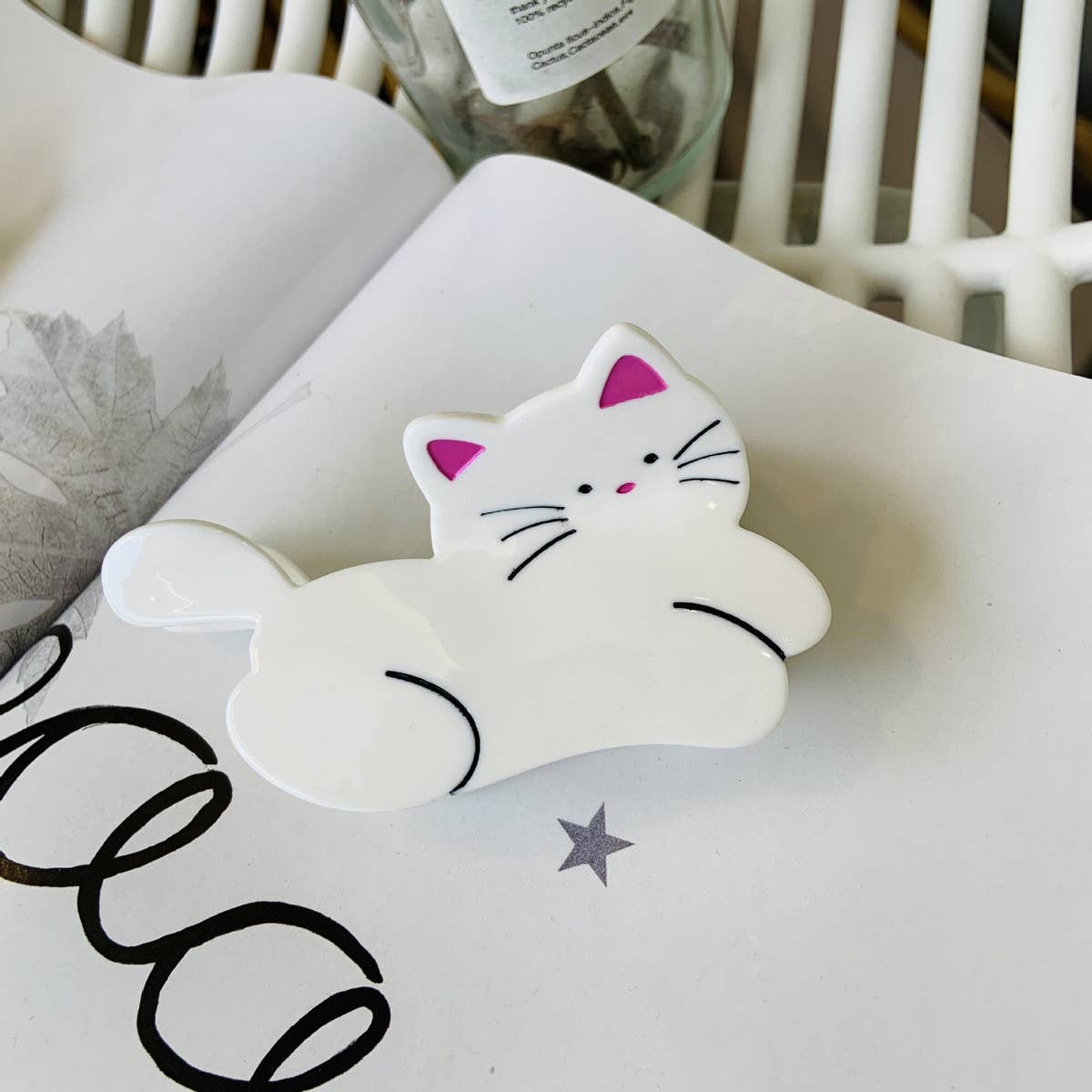 CWAHA1539_CREATIVE LAZY BLUE YELLOW WHITE CAT HAIR CLAW CLIP