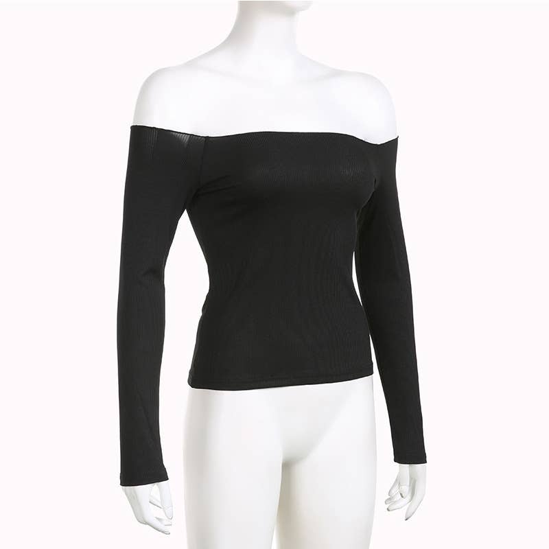 Basic simple solid-color one-shoulder T-shirt