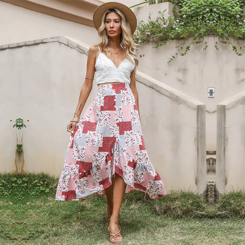 LOOSE FASHION PRINT IRREGULAR SKIRT