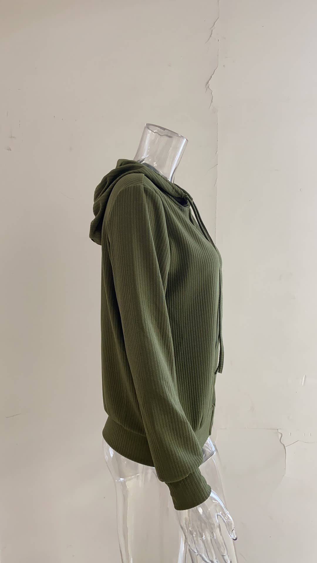 SOLID COLOR KNIT ZIPPER HOODED CARDIGAN COAT