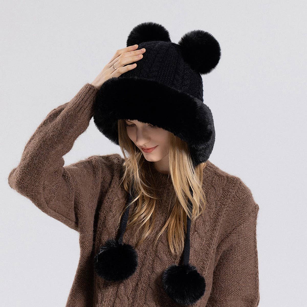 CUTE FUR BALL WARM EARMUFFS HOODIE