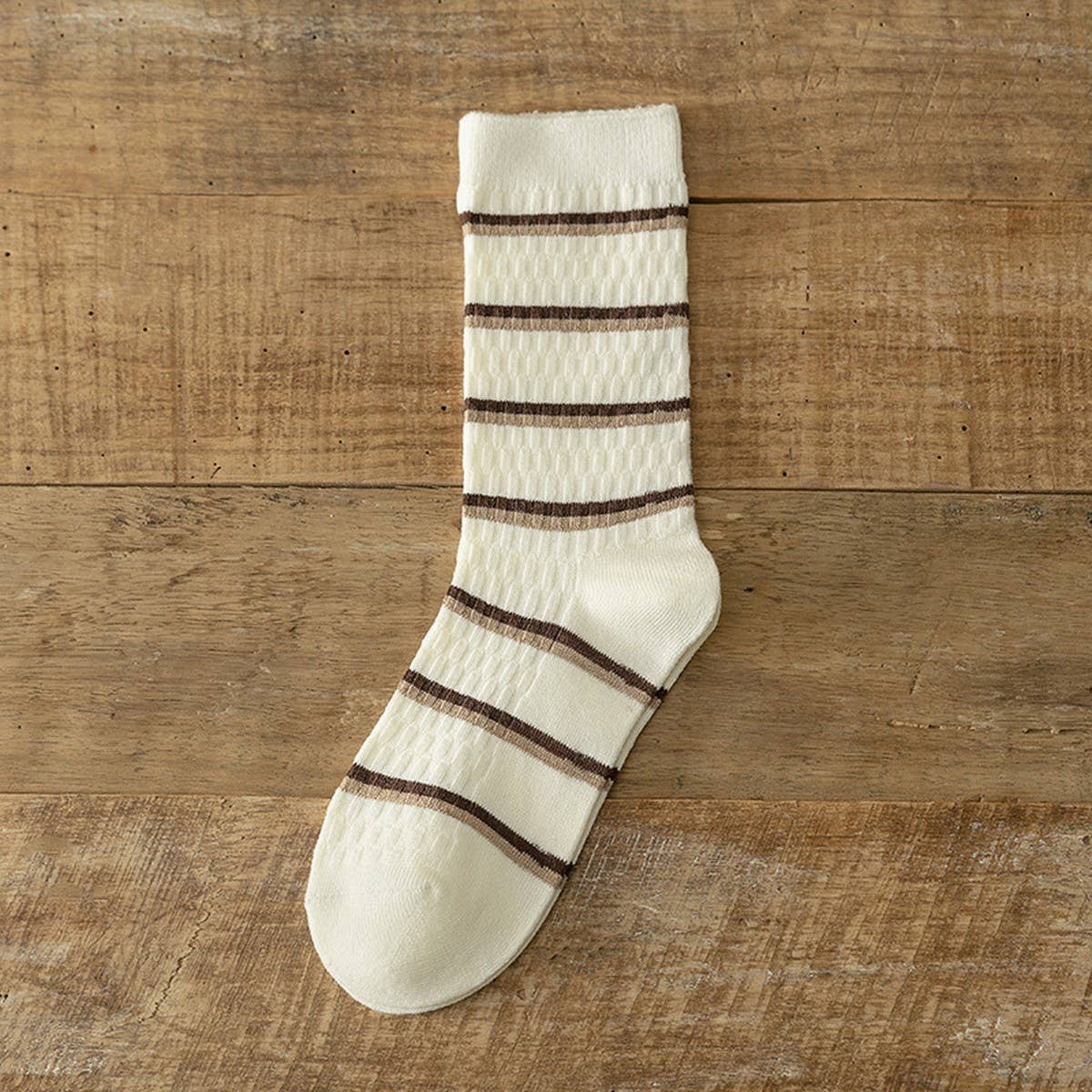 BROWN STRIPED EMBROIDERED BREATHABLE STACKED SOCKS_CWMS1115