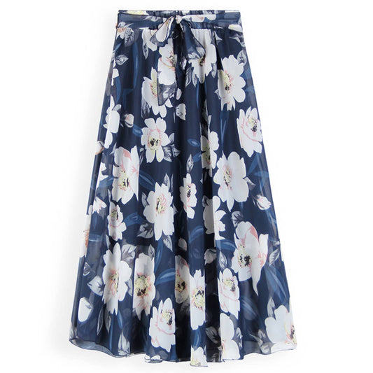 Floral big swing chiffon skirt
