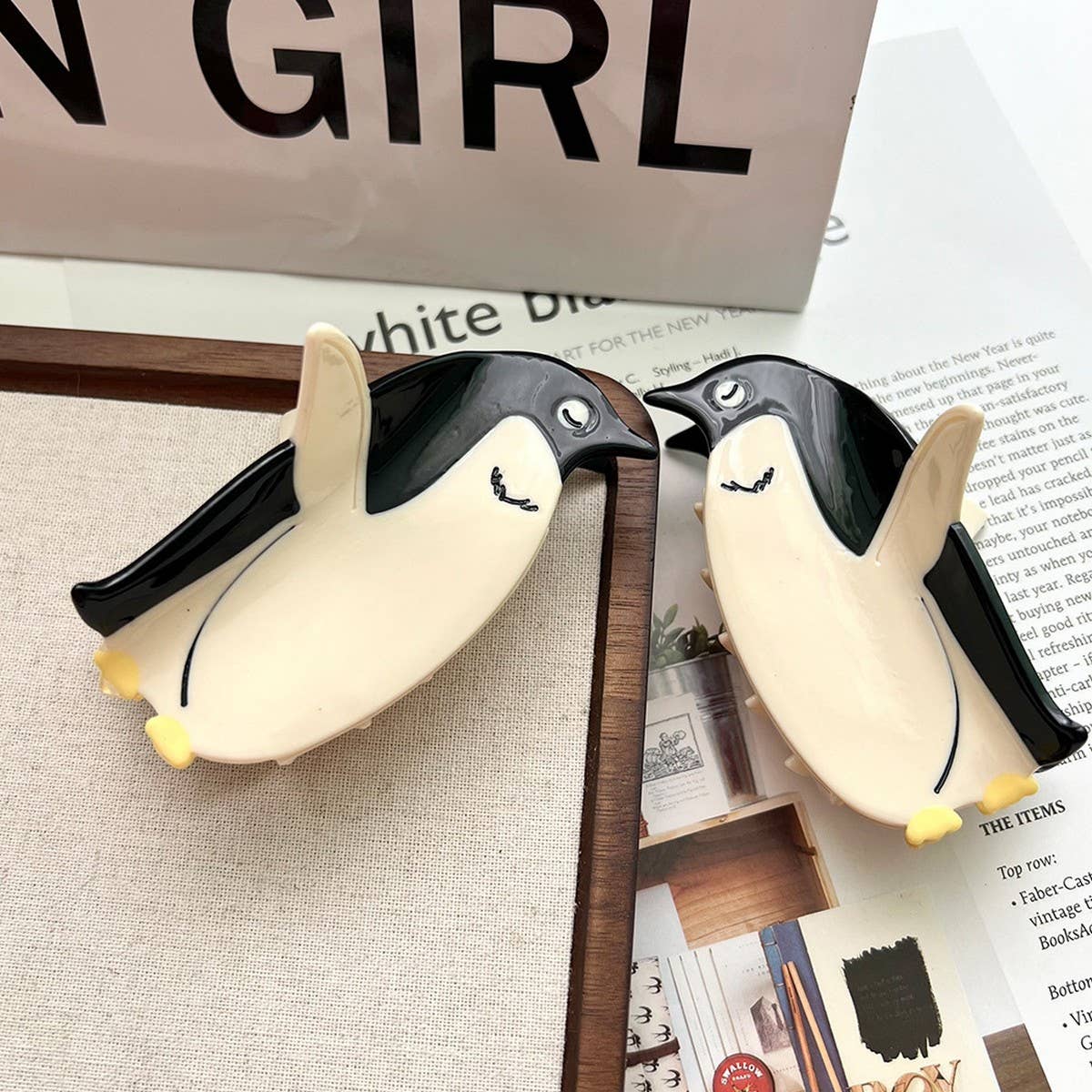 Cute Penguin Acetate Shark Hair Claw Clip