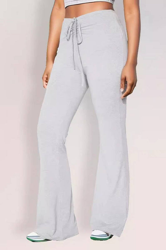 CWBLP1888_SUMMER HIGH-WAISTED RUCHED SLIM FIT FLARE PANTS