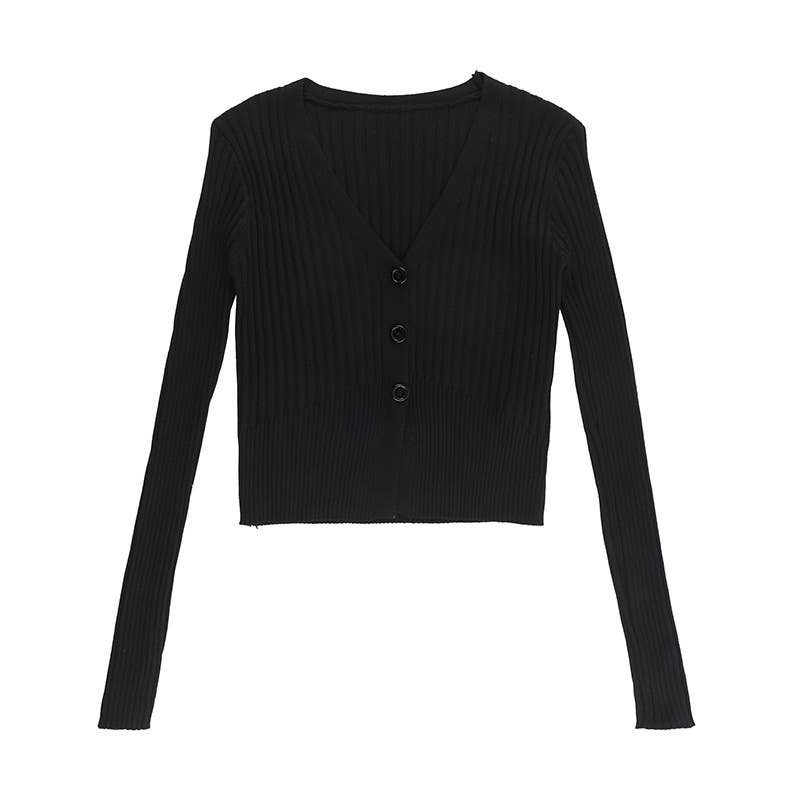 V-NECK WOOLEN LONG-SLEEVED SINGLE-BREASTED TOP