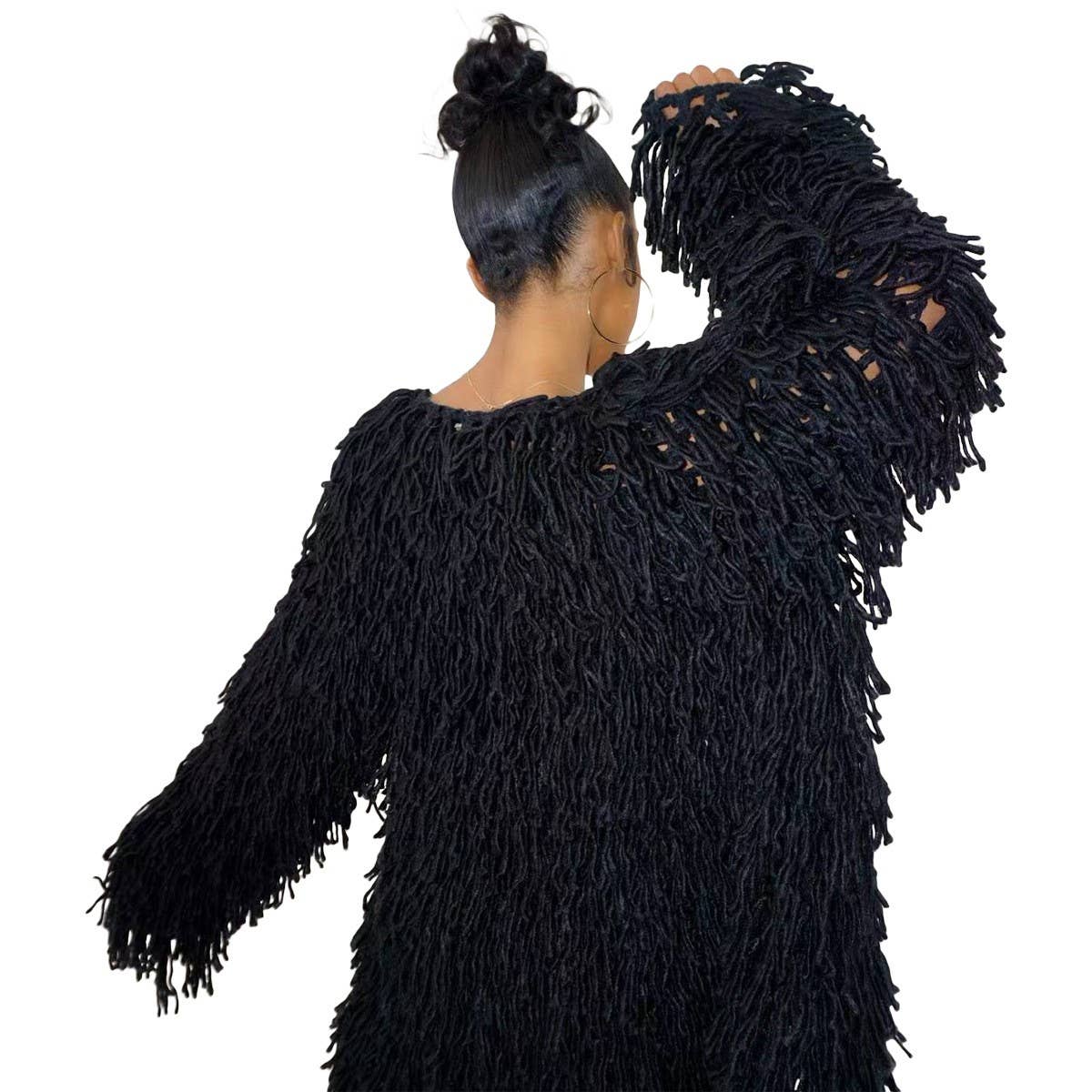 WOMEN FASHION HOLLOWED OUT TASSEL CARDIGAN