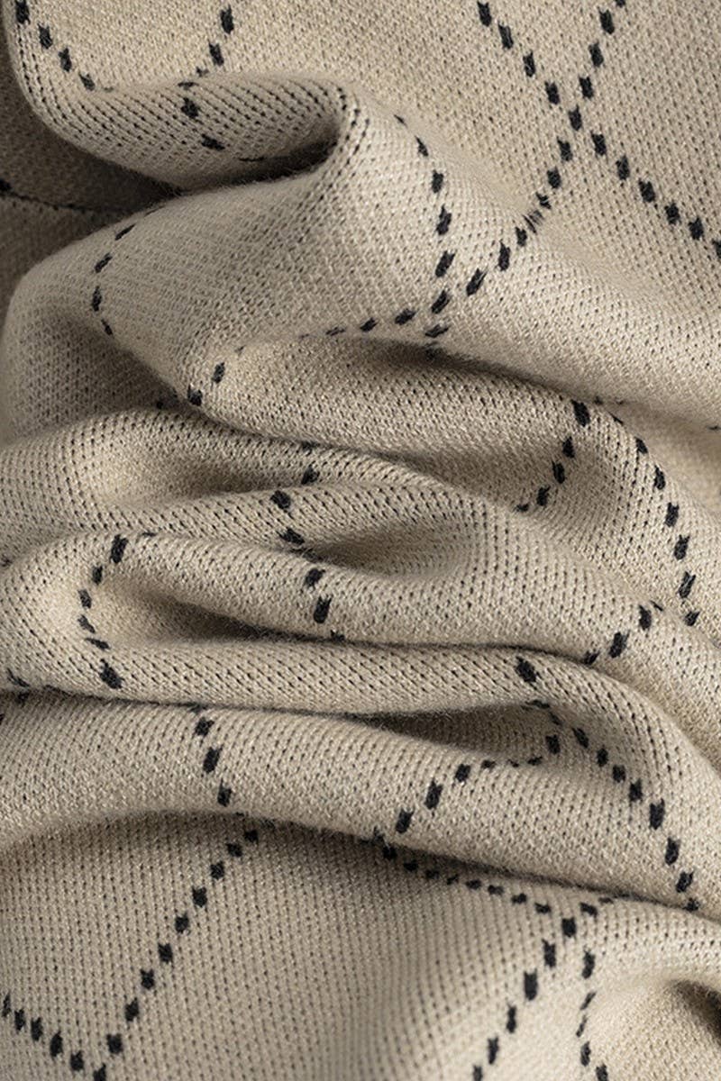 CWOCAL00676_V NECK LOOSE BUTTON PLAID KNIT CARDIGAN