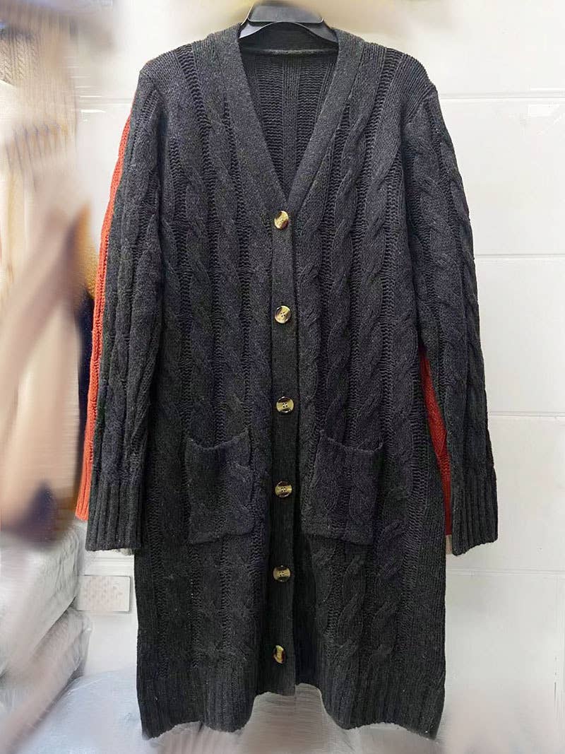 SINGLE-BREASTED TWIST SOLID COLOR LONG CARDIGAN