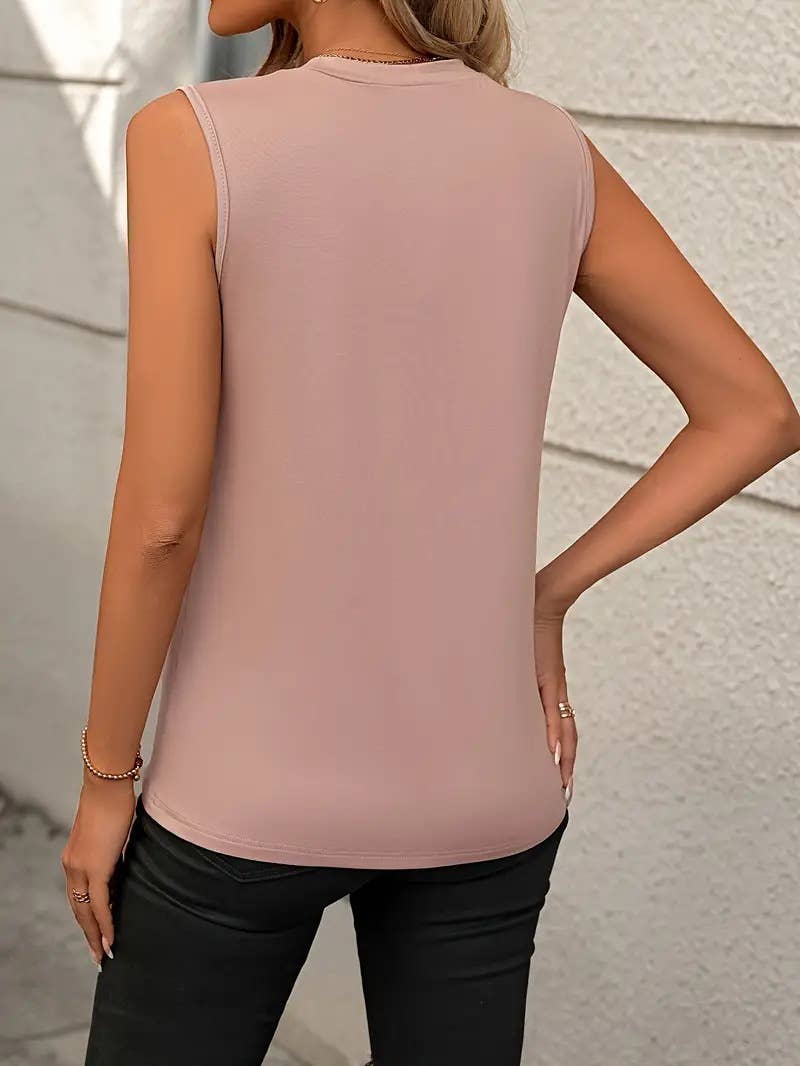 SOLID COLOR CREW NECK SLEEVELESS TANK TOP