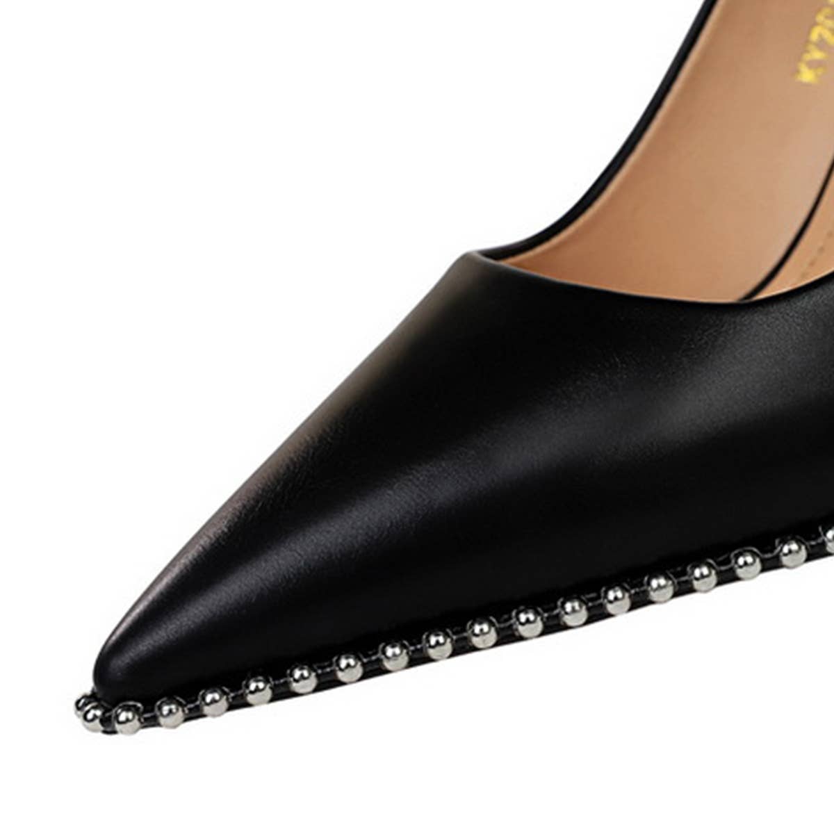 WOMEN SHALLOW POINTED RIVET HIGH HEELS