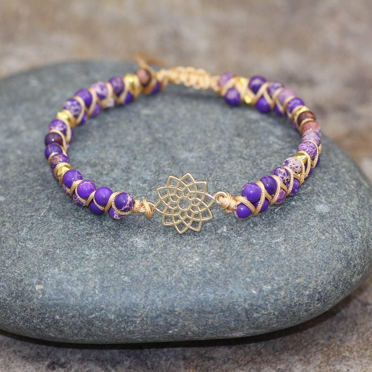 TREE SHAPED PENDANT NATURAL STONE WOVEN BRACELET