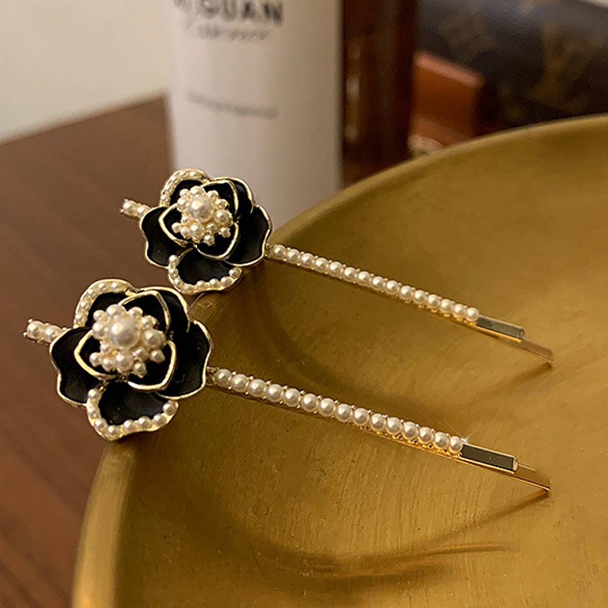 CAMELLIA PEARL HAIR PIN WITH RHINESTONES_CWAHA1211