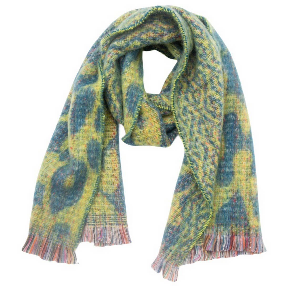Leopard Jacquard Scarf ? Fringe Winter Wrap