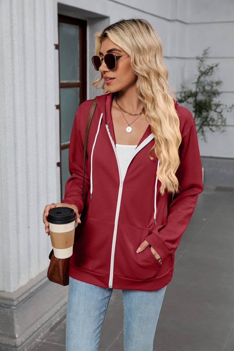 CWOCO00239_COLORBLOCK ZIP UP HOODED POCKET SWEATSHIRT